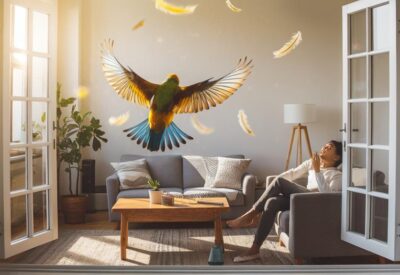 bird flies inside house